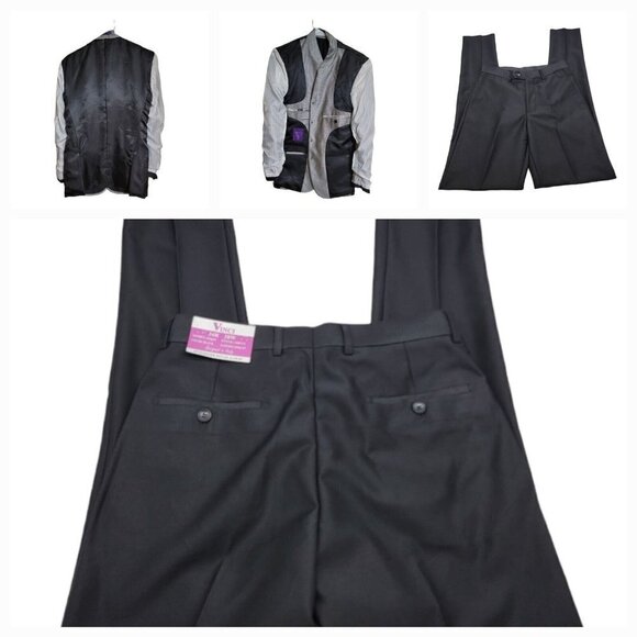 VINCI Suit Men's Size 34Rx28R Black Sharkskin Banded Collar Slim Fit Tuxedo - Picture 12 of 13